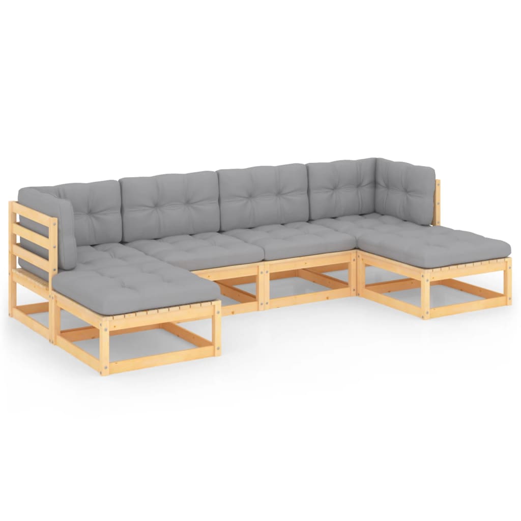 6-tlg. Garten-Lounge-Set mit Kissen Kiefer Massivholz